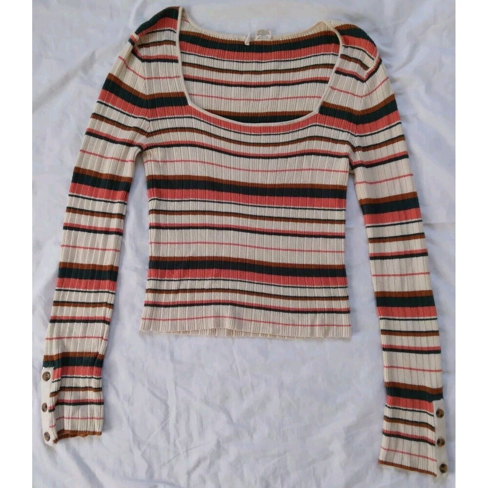 Y2K Sky and Sparrow Striped Long Sleeve Pullover Top Womens Juniors Size L